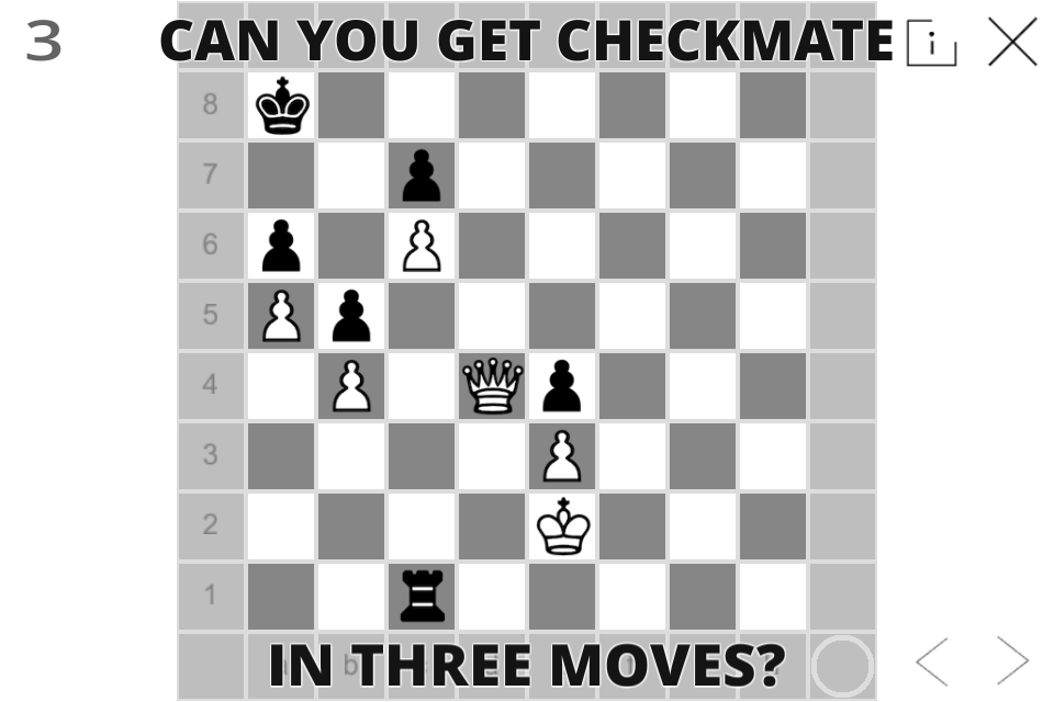 Chess board layout with checkmate 3 moves away
